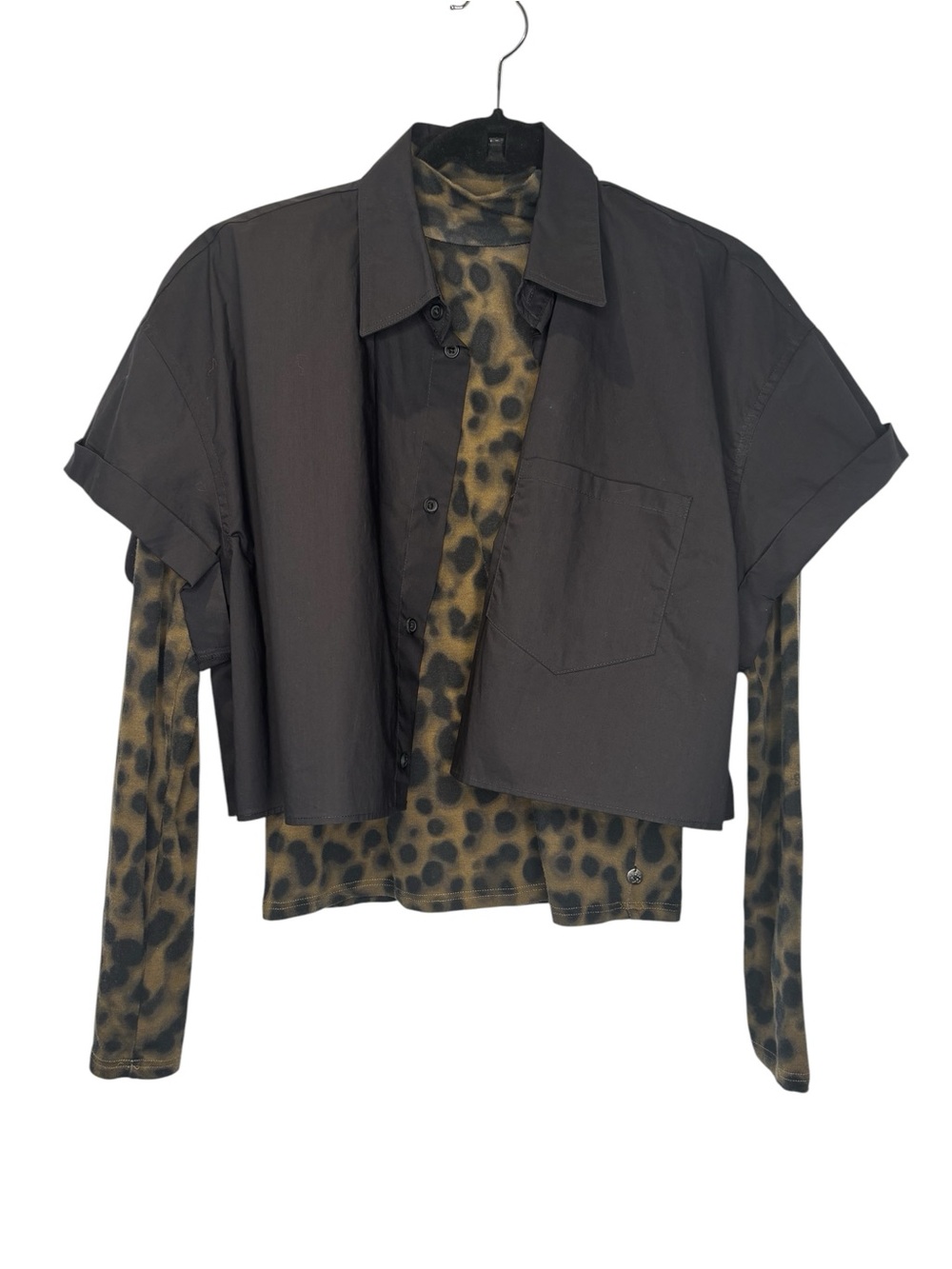 New Scotch & Soda Olive Green and Black Leopard Mock Neck XS Top